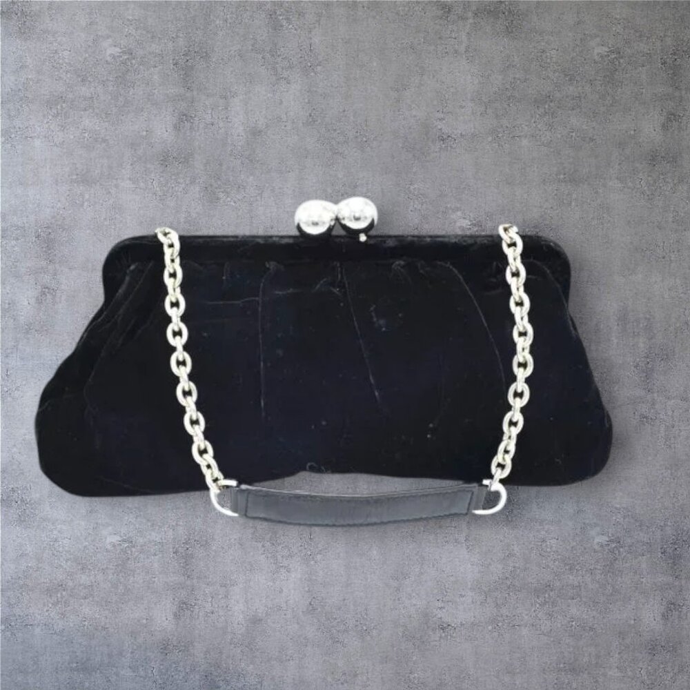 MCM Vintage Echo Velvet Evening Bag Clutch Black Gumball Kiss Lock 1960's